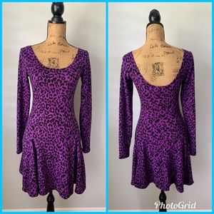 Betsey Johnson Purple Leopard Knit Skater Dress